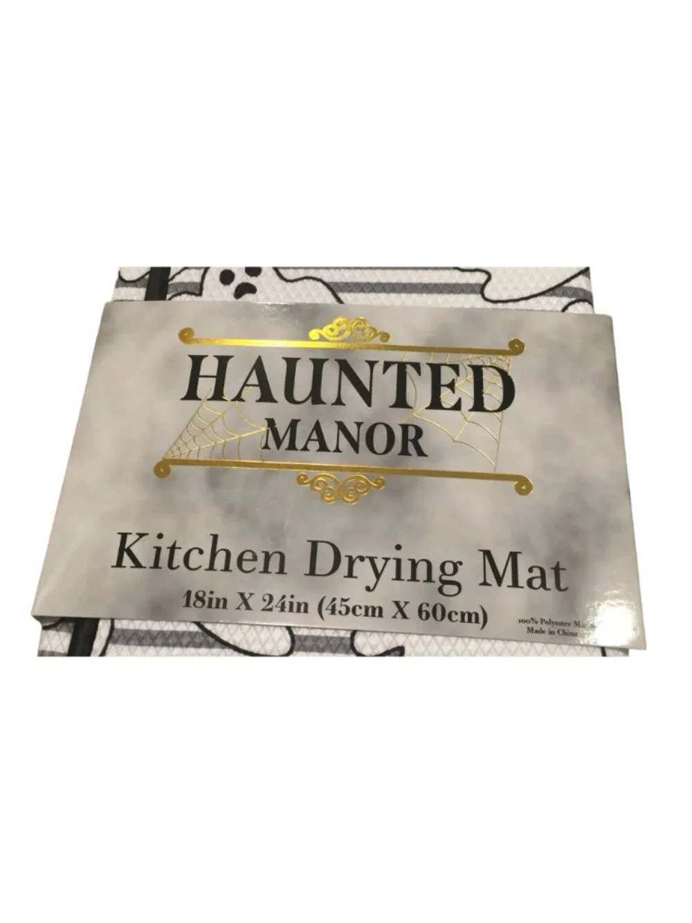 Haunted Manor Ghost Kitchen Drying Mat White Gray Stripe
